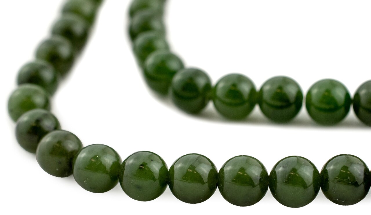 The Bead Chest Nephrite Jade Beads: Round Dark Green Beading Stones for Jewelry Makers, Full Strand